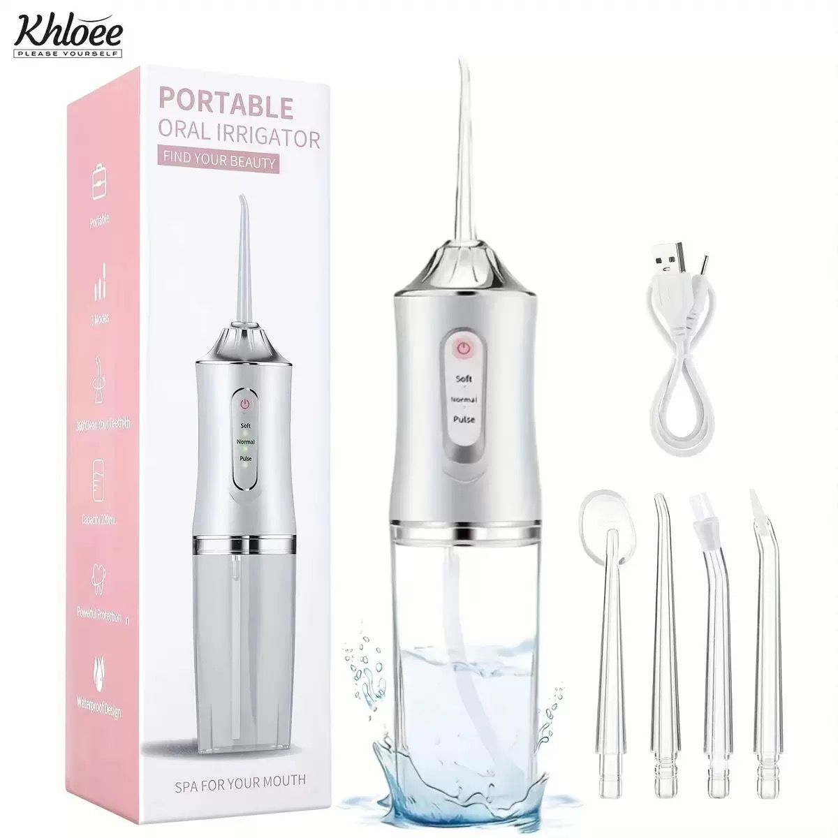 Portable Dental Water Flosser USB Rechargeable Oral Irrigator (220ml)